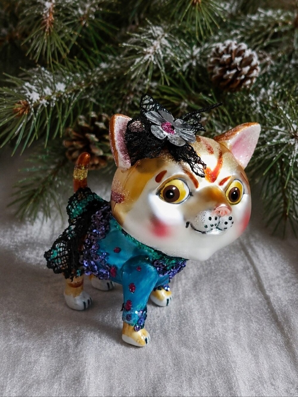 BestPysanky Quirky Whimsical Dog Fox? Mercury Glass Vintage Christmas Ornament